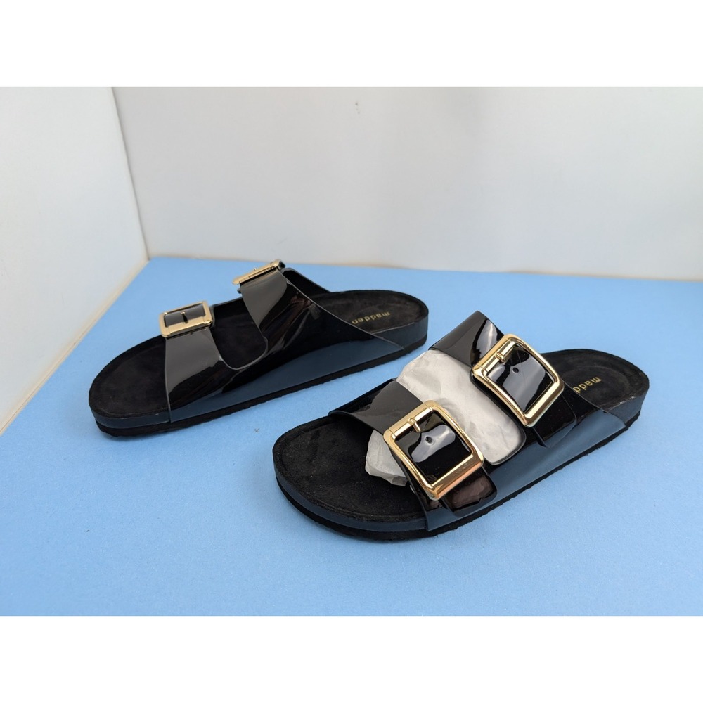 Madden Girl Bodie Black Buckle Sandals Womens Size 10 Strappy Slides BODI01J1